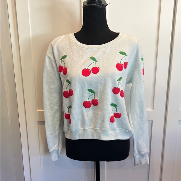 🍒🍒🍒 Cherry Print Light Green Sweatshirt - Picture 1 of 7